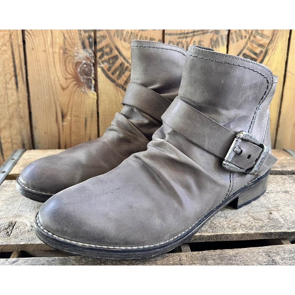 Remonte Ankle Boots Leather Zip Up Shoes Buckles EU 40 US 9.5 Taupe Women's BOHO